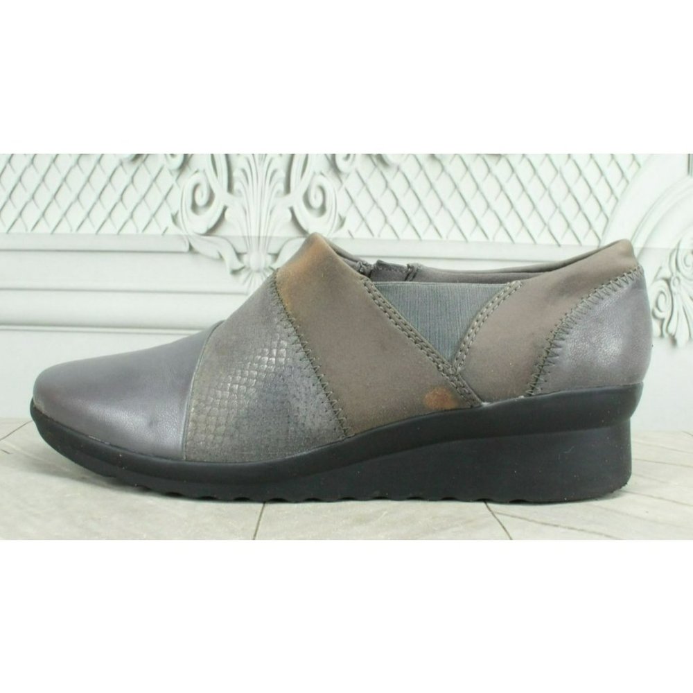 Clarks Cloudsteppers Caddell Denali Gray Leather Casual Slip On Shoes Size 8 M - Picture 1 of 9